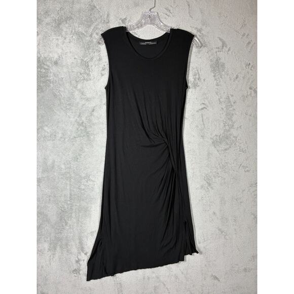 Allsaints Marilla Dress 8 Black Bodycon Ruched Thin Minimal Stretchy Gathered - Picture 9 of 16